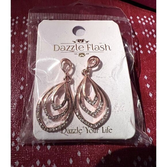 Rose Gold Plated Crystals Dangle Teardrop Fashion Earrings - Picture 3 of 3
